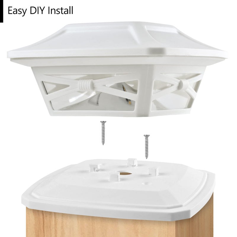 Davinci Lighting Flexfit Solar Outdoor Post Cap Lights - Includes Bases for 4x4 5x5 6x6 Wooden Posts - Bright LED Light - Pearl White (2 Pack) - Image 3
